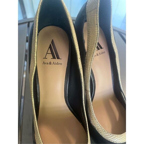 NWOB Ava&Aiden Black/ Gold Leather Pumps/ Stilletos Size 8.5 - Picture 13 of 16
